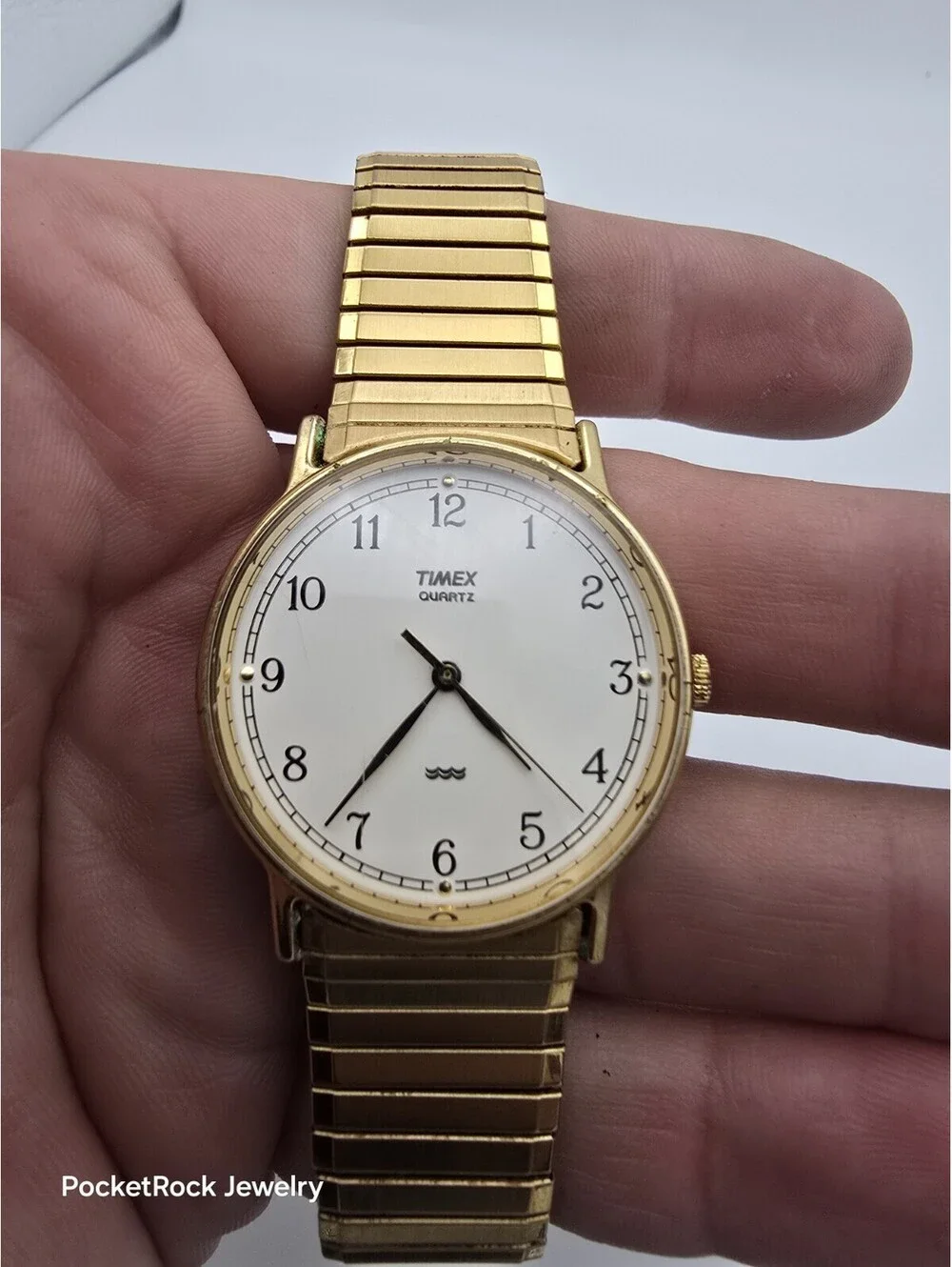 Timex Quartz Gold Tone White Dial - For Parts - It Does Work - Severely Damaged
